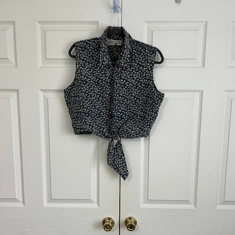 Vintage Croquet Club 100% Silk Cropped Floral Top